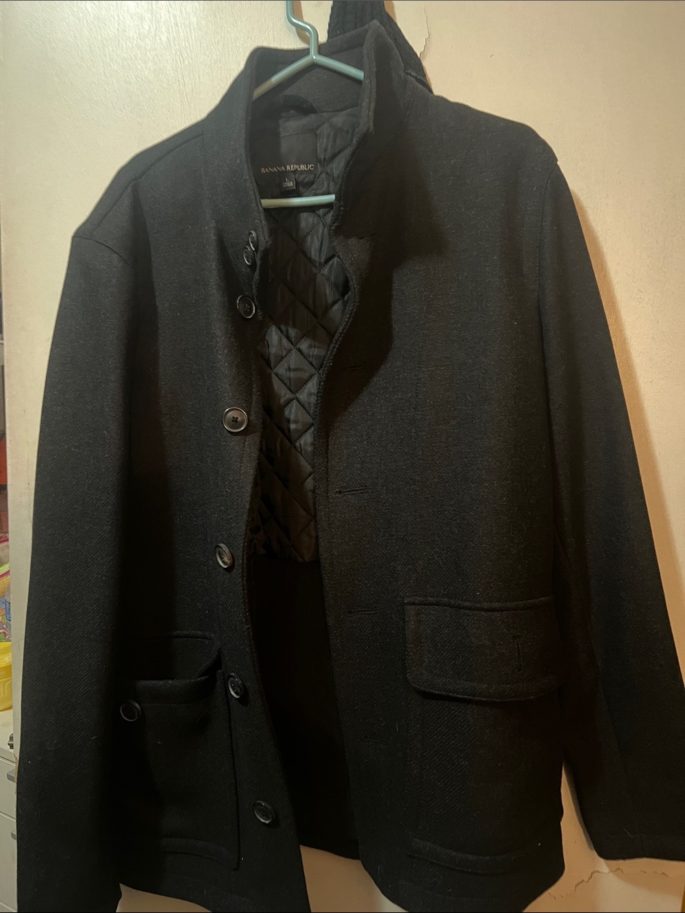 Banana Republic Men's Black Wool-Blend Pea Coat